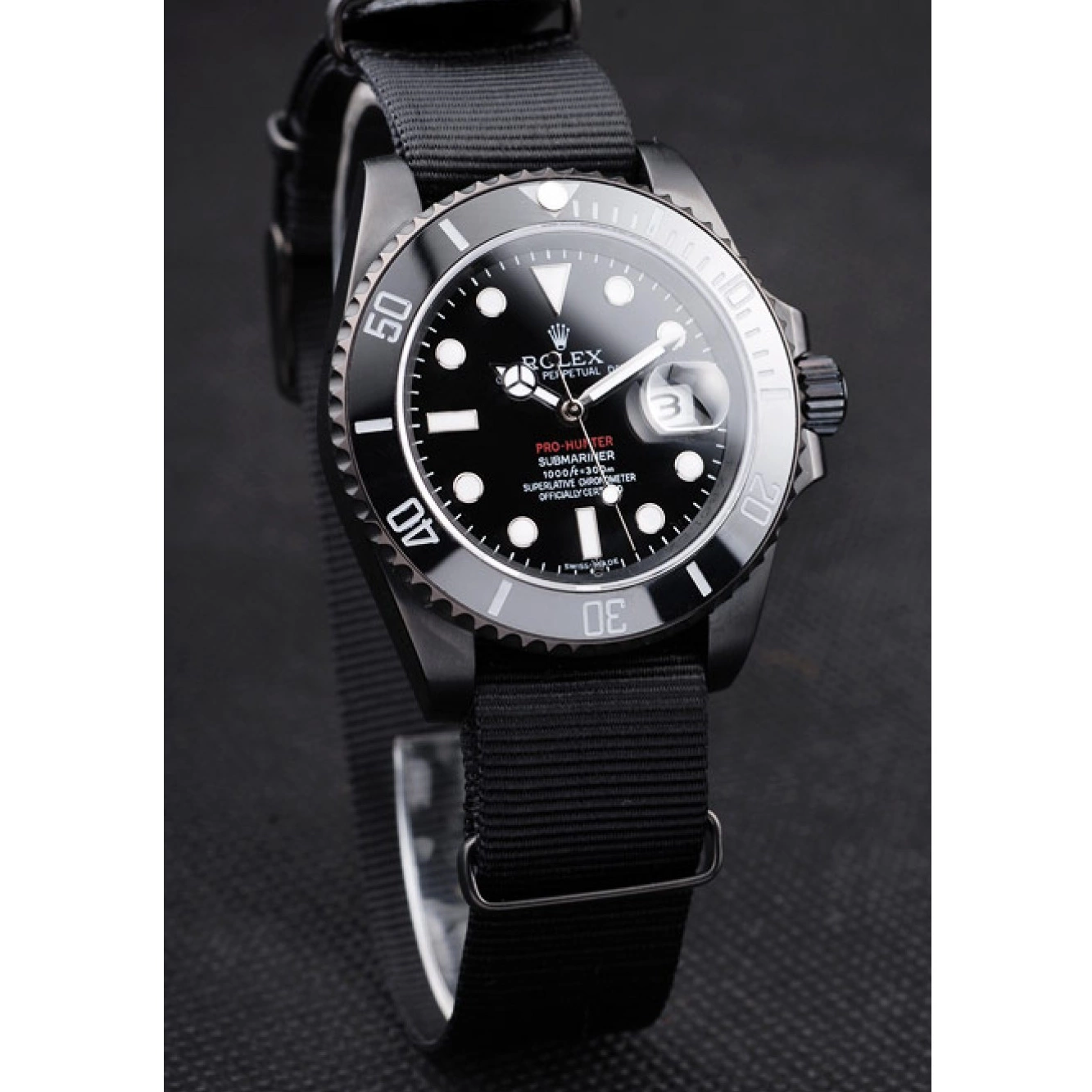 MiroTime 0706 Rolex Swiss Submariner Pro-Hunter Black Fabric Strap Black Dial